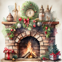 A Christmas Fireplace, 10" x 10", Single Print